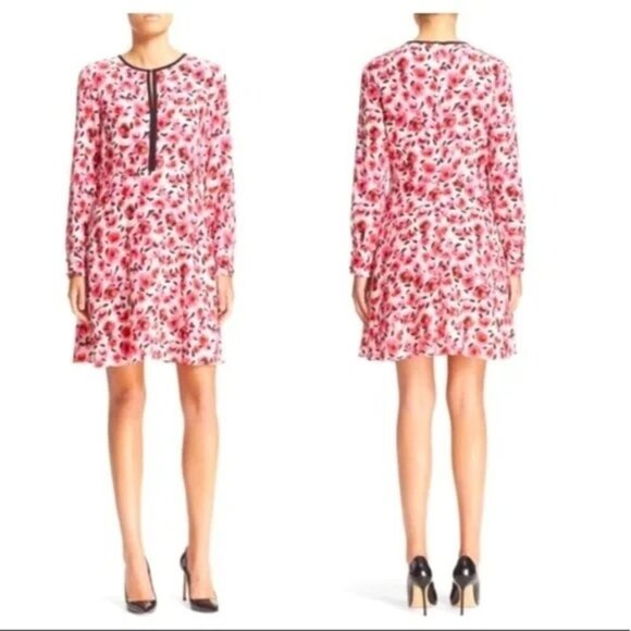 Kate Spade Mini Rose Long Sleeve Silk Dress 6 - Picture 1 of 8